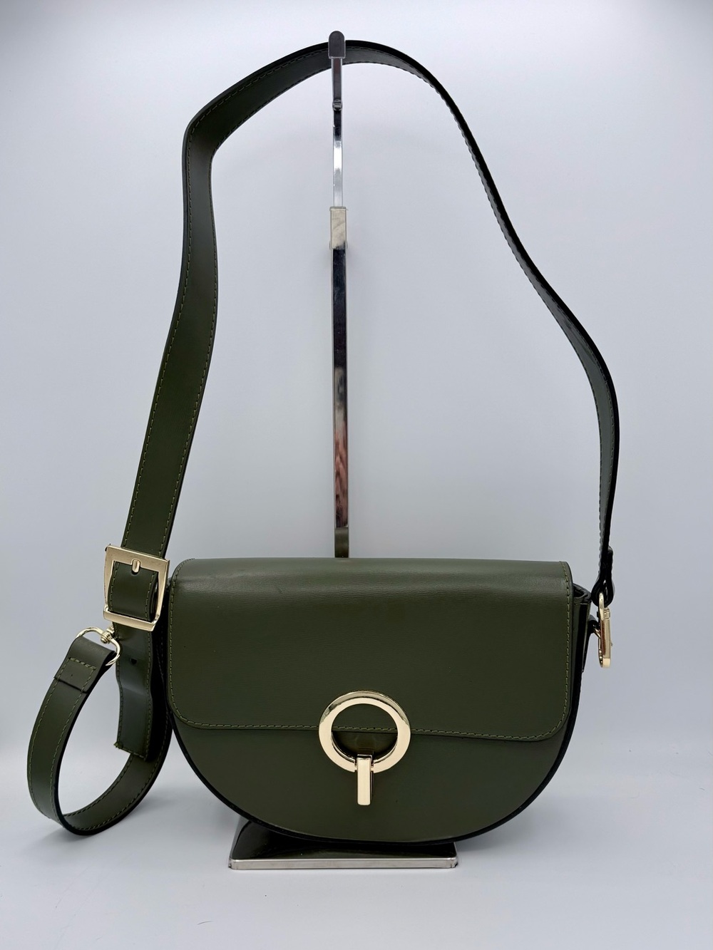 Borse in Pelle Genuine Leather Saddle Crossbody Bag Olive Green Made in Italy